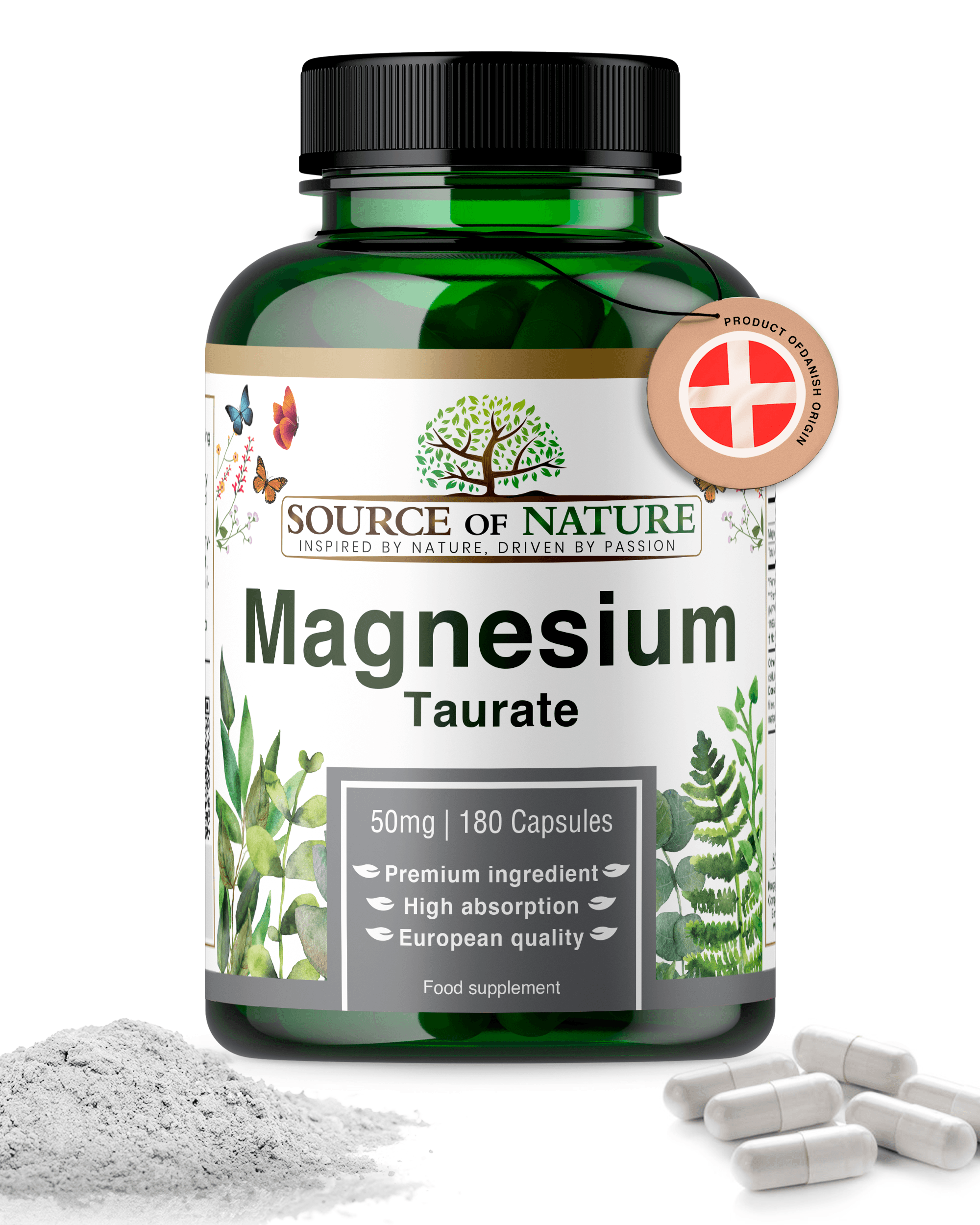 Magnesio Taurato 625mg | 180 Capsule | Fornitura per 3 mesi Source of Nature